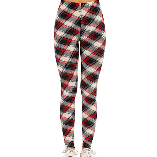 

Women's Basic Slim Chinos Pants - Plaid Red M / L / XL