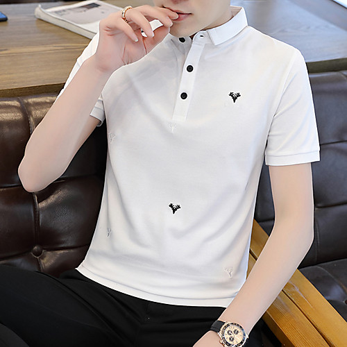 

Men's Solid Colored Slim Polo Basic Elegant Daily Work Shirt Collar White / Black / Blushing Pink / Green / Short Sleeve