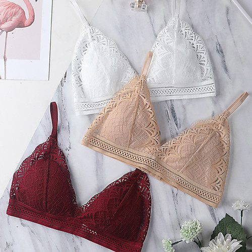 

Women's Lace Bras Full Coverage Bra Sexy Lace Fashion Red Khaki Blue