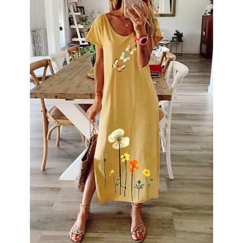

Women's Shift Dress Midi Dress Blue Purple Yellow Gray Short Sleeve Floral Summer Round Neck Elegant 2021 S M L XL XXL 3XL