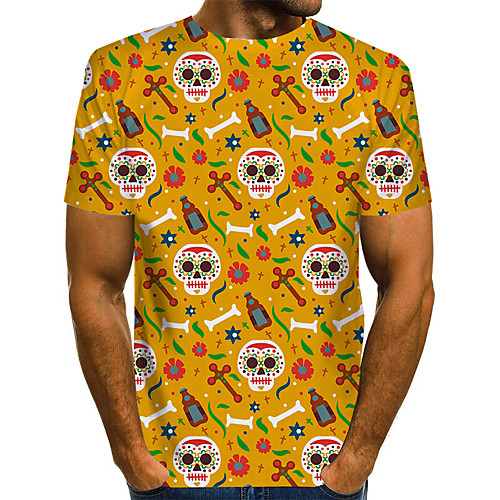 

Men's Graphic Skull Red Print T-shirt Basic Exaggerated Daily Red / Yellow / Green