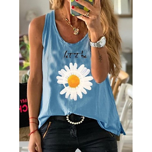 

Women's Tops Floral Daisy Tank Top Round Neck Daily Summer White Blue Red Green S M L XL 2XL