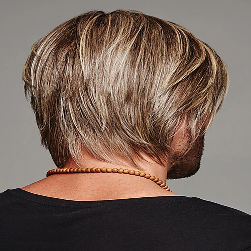 

Synthetic Wig kinky Straight Pixie Cut Wig Short Light Brown Synthetic Hair 12 inch Men's Classic Easy dressing Cool Light Brown