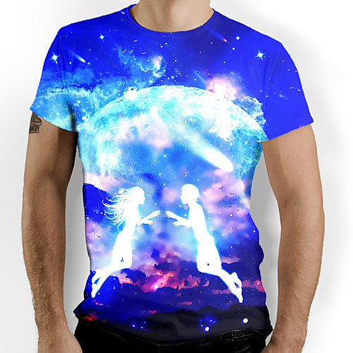 

Men's T shirt Graphic Short Sleeve Daily Tops Basic Elegant Blue