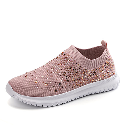 

Women's Loafers & Slip-Ons Spring & Summer Flat Heel Round Toe Sporty Sweet Daily Sparkling Glitter Knit / Elastic Fabric White / Black / Pink
