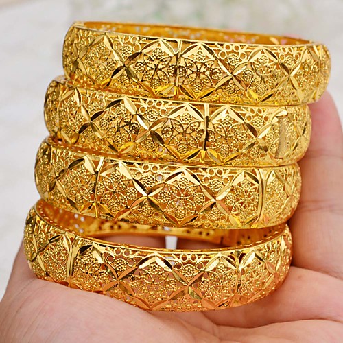 

4pcs Women's Cuff Bracelet Hollow Out Wedding Vintage Theme Luxury Ethnic Classic Trendy Africa 24K Gold Plated Bracelet Jewelry Gold For Christmas Wedding Gift Birthday Festival