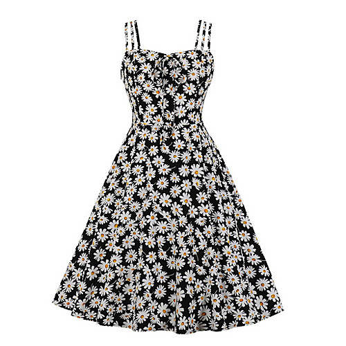 

Women's Sheath Dress Knee Length Dress Black Yellow Orange Sleeveless Daisy Floral Summer Square Neck Elegant 2021 S M L XL XXL 3XL 4XL