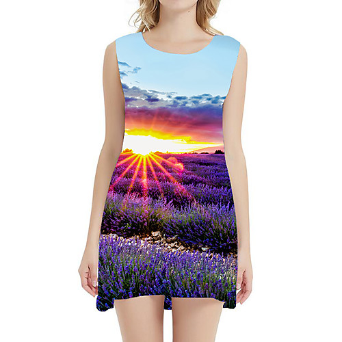 

Women's A Line Dress - Sleeveless Floral Patchwork Summer 3D Print Sexy Daily Holiday 2020 Purple Yellow Lavender Light Blue S M L XL XXL XXXL