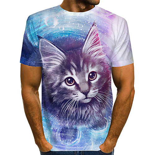 

Men's Plus Size Geometric 3D Print T-shirt Street chic Exaggerated Daily Going out Round Neck Rainbow / Short Sleeve