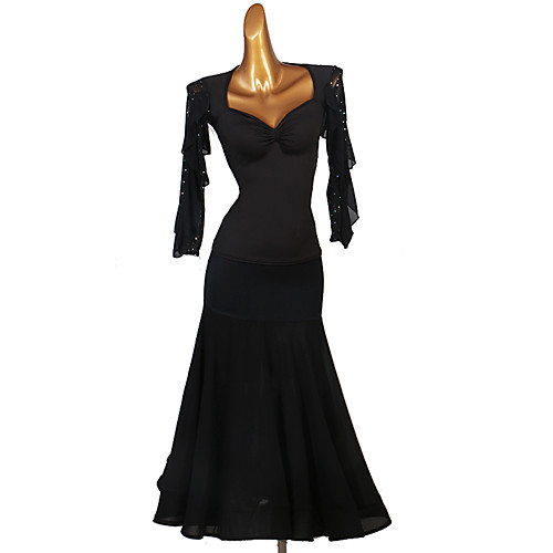 

Ballroom Dance Skirts Pleats Split Joint Women's Performance Long Sleeve High Spandex