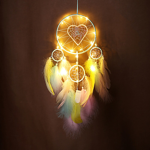 

LED Boho Dream Catcher Handmade Gift Wall Hanging Decor Art Ornament Craft Feather Bead Heart 4 Circles 6016cm for Kids Bedroom Wedding Festival