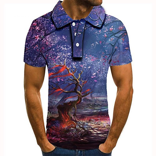 

Men's 3D Graphic Polo Basic Daily Shirt Collar Rainbow / Short Sleeve