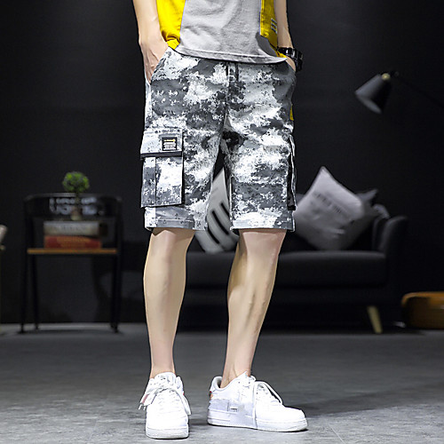 

Men's Sporty Basic Shorts Pants Solid Colored Patterned Knee Length Black Khaki Gray