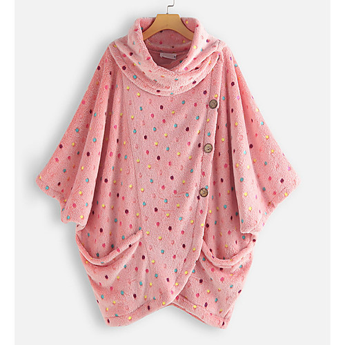 

Women's Winter Cloak / Capes Daily Going out Plus Size Stand Regular Polka Dot Blue / Blushing Pink M / L / XL