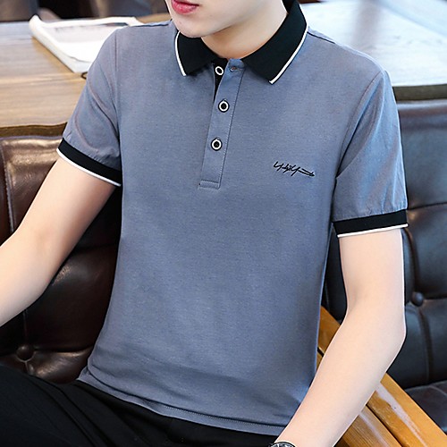 

Men's Plus Size Letter Embroidered Print Polo - Cotton Business Basic Daily Work White / Black / Royal Blue / Navy Blue / Gray / Short Sleeve