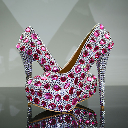 

Women's Heels 2020 Fall & Winter Stiletto Heel Round Toe Wedding Party & Evening Rhinestone PU Pink