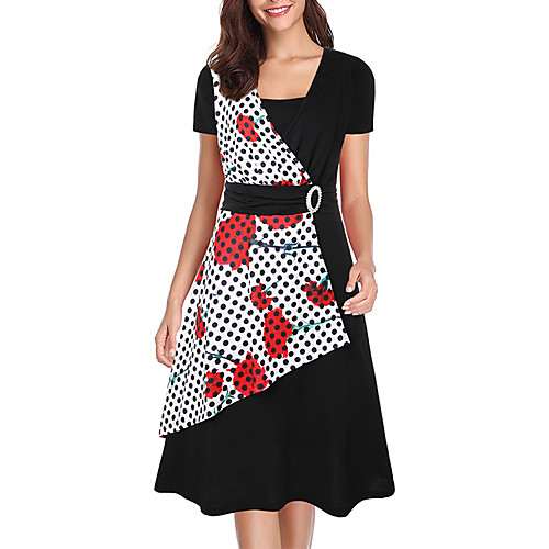 

Women's A Line Dress - Short Sleeves Print Summer Fall V Neck Vintage 2020 Black S M L XL XXL