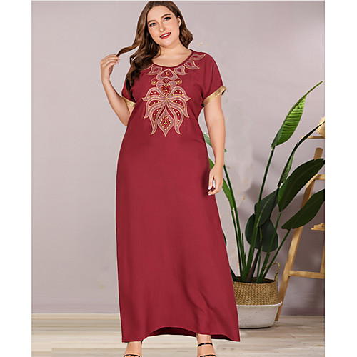 

Women's Sheath Dress Maxi long Dress - Short Sleeves Solid Color Summer Elegant 2020 Wine L XL XXL XXXL