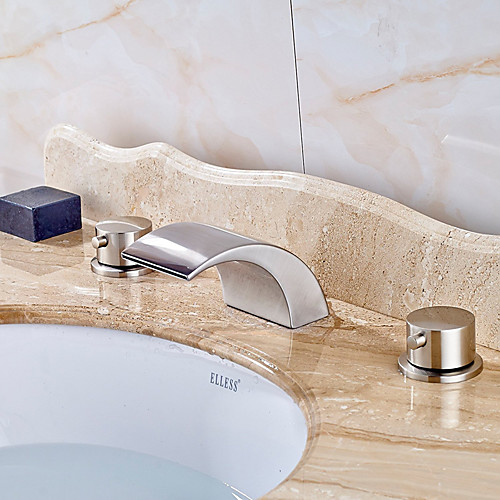 

Bathroom Sink Faucet - Widespread / Waterfall Nickel Brushed Deck Mounted Two Handles Three HolesBath Taps