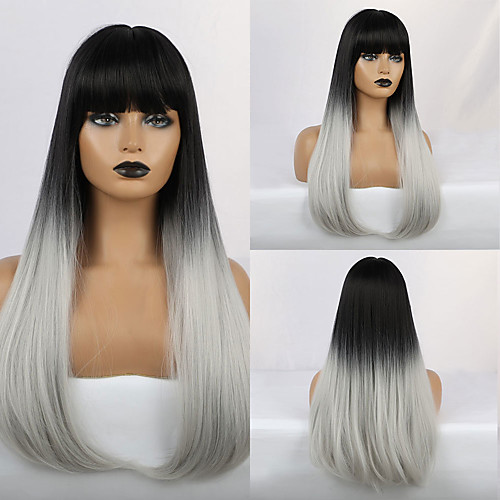 

Synthetic Wig Bangs Straight Natural Straight Side Part Neat Bang With Bangs Wig Very Long Ombre Color Synthetic Hair 24 inch Women's Cosplay Women Synthetic Ombre HAIR CUBE