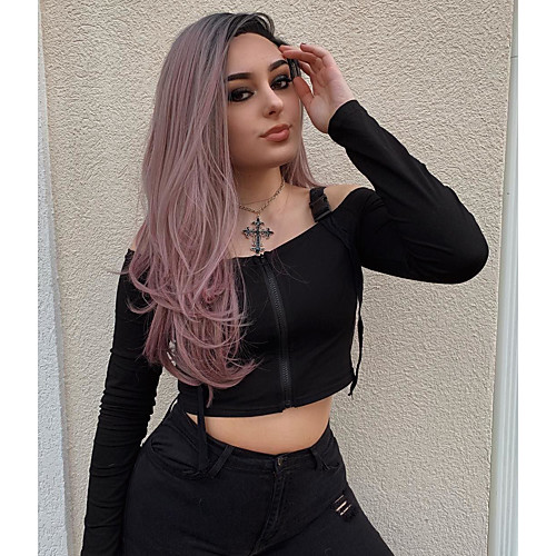 

Synthetic Lace Front Wig Straight Middle Part Lace Front Wig Pink Ombre Long Pink Synthetic Hair 18-26 inch Women's Cosplay Soft Party Pink Ombre