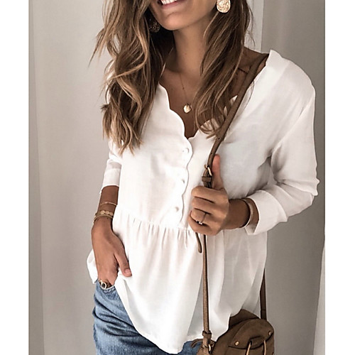 

Women's Solid Colored Blouse Daily V Neck White / Blushing Pink / Brown
