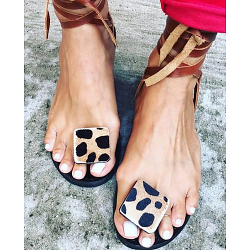 

Women's Sandals Flat Sandal Summer Flat Heel Open Toe Daily Faux Leather Black / Red / Green