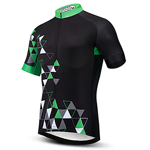 

21Grams Men's Short Sleeve Cycling Jersey Black / Green Plaid Checkered Bike Jersey Top Mountain Bike MTB Road Bike Cycling UV Resistant Breathable Quick Dry Sports Clothing Apparel / Stretchy