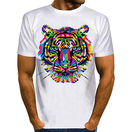 

Men's Graphic 3D Print Tiger Print T-shirt Basic Exaggerated Daily Round Neck White / Blue / Purple / Red / Yellow / Fuchsia / Green / Short Sleeve