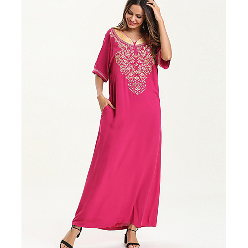 

Women's Sheath Dress Maxi long Dress - Short Sleeves Floral Summer Elegant 2020 Fuchsia M L XL XXL