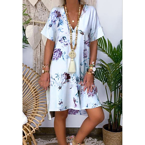 

Women's A-Line Dress Knee Length Dress - Short Sleeves Print Summer Casual Mumu 2020 White Light Blue S M L XL XXL XXXL XXXXL XXXXXL
