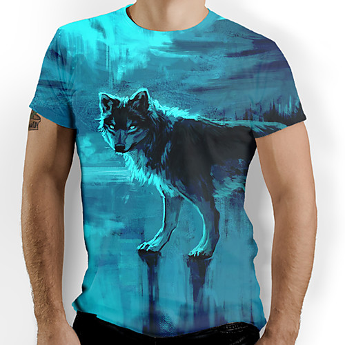 

Men's Graphic Animal Wolf T-shirt Basic Elegant Daily Going out Blue