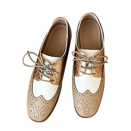 

Women's Oxfords Spring & Summer Flat Heel Round Toe Daily PU Black / Khaki / Beige
