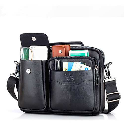 

Men's Zipper Cowhide Briefcase Solid Color Black / Brown / Coffee