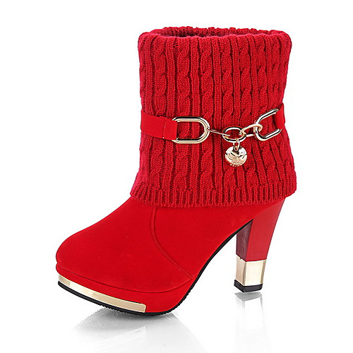 

Women's Boots Winter Chunky Heel Round Toe Daily Suede Mid-Calf Boots Black / Red
