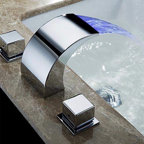 

Bathroom Sink Faucet - LED / Widespread / Waterfall Chrome Deck Mounted Two Handles Three HolesBath Taps