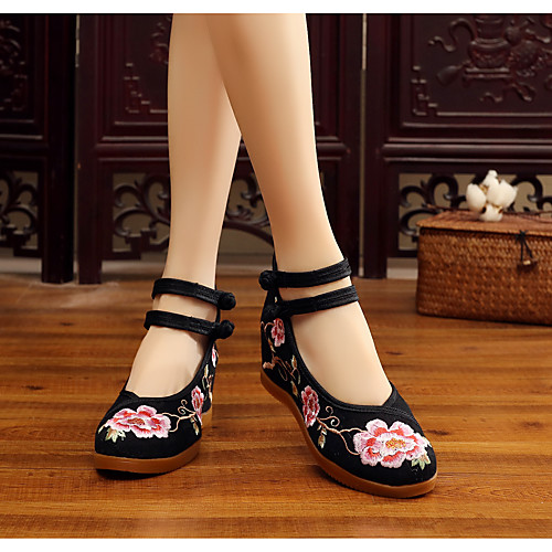 

Women's Heels Spring & Fall Hidden Heel Round Toe Chinoiserie Home Canvas White / Black / Red