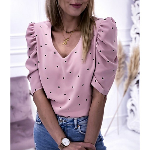 

Women's Polka Dot T-shirt Daily V Neck Purple
