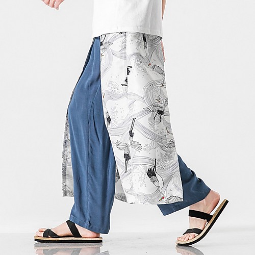 

Men's Sporty Chinoiserie Loose Chinos Pants - Animal Drawstring Comfort Cotton White Black Blue US32 / UK32 / EU40 / US34 / UK34 / EU42