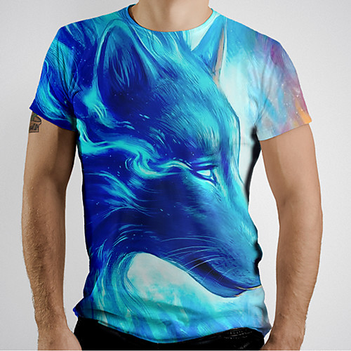 

Men's Graphic Animal Wolf T-shirt Basic Elegant Daily Going out Blue