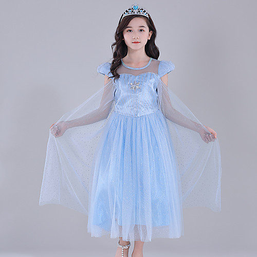 

Princess Elsa Dress Flower Girl Dress Girls' Movie Cosplay A-Line Slip Blue Dress Children's Day Masquerade Tulle Polyester