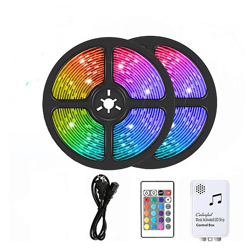 

10m LED RGB Strip Light Set Music Remote Controls 300 LEDs 5050 SMD 10mm TikTok Light 12V 6A Adapter 24Keys Remote Controller 1 set RGB Waterproof Cuttable Party 110-240 V