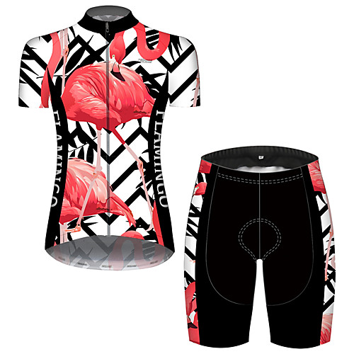 

21Grams Women's Short Sleeve Cycling Jersey with Shorts Black / Red Flamingo Animal Floral Botanical Bike Clothing Suit Breathable 3D Pad Quick Dry Ultraviolet Resistant Reflective Strips Sports