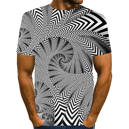 

Men's Plus Size Geometric 3D Pleated Print T-shirt Street chic Exaggerated Daily Going out Round Neck Rainbow / Short Sleeve