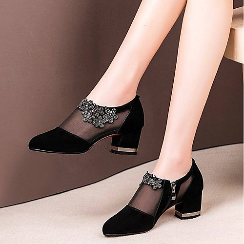 

Women's Sandals Summer Block Heel Pointed Toe Daily Suede Black