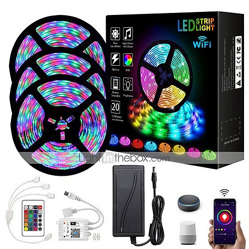 

ZDM 3x5M Light Sets RGB Strip Lights 810 LEDs 2835 SMD 8mm 1 24Keys Remote Controller 1 DC Cables 1 To 2 Cable Connector 1 set RGB Christmas New Year's APP Control Cuttable Party 12 V
