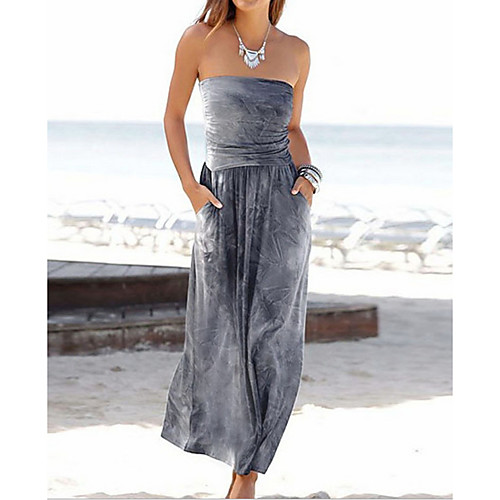 

Women's A-Line Dress Maxi long Dress - Sleeveless Tie Dye Summer Casual Sexy 2020 Dusty Blue Gray S M L XL XXL