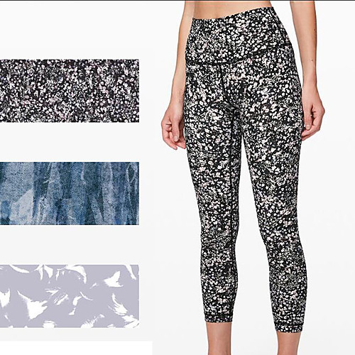 

Women's High Waist Yoga Pants Pocket Print Black with White White Blue / White Blue Elastane Running Fitness Gym Workout 3/4 Tights Sport Activewear Quick Dry Butt Lift Tummy Control High Elasticity