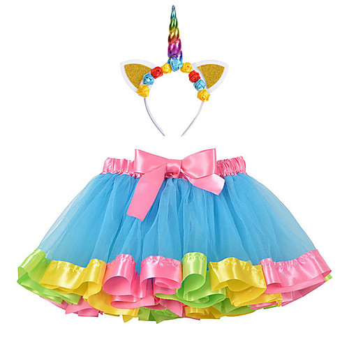 

Princess Unicorn Dress Outfits Girls' Movie Cosplay A-Line Slip Vacation Dress Purple Yellow Light Purple Skirt Headband Children's Day Masquerade