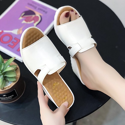 

Women's Sandals Wedge Sandals 2020 Spring & Fall / Spring & Summer Wedge Heel Open Toe Casual Minimalism Daily Party & Evening PU White / Black / Blue